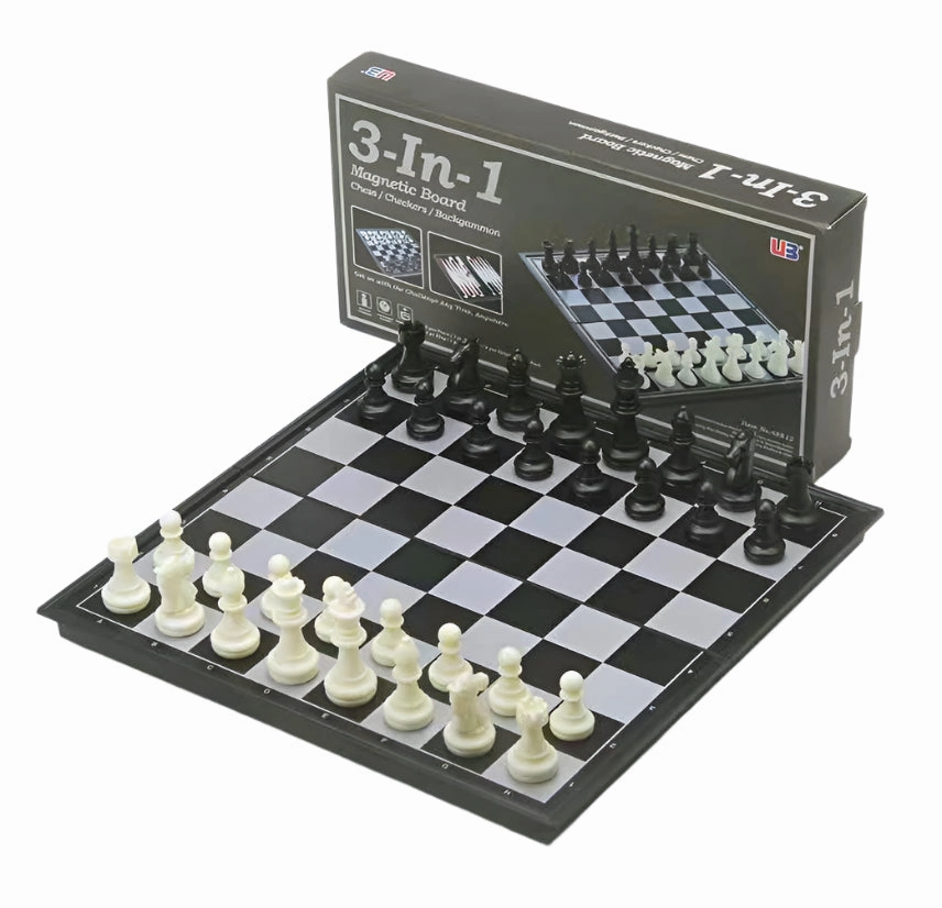 3-In-1 Magnetic & Folding  Chess/Checkers/Backgammon