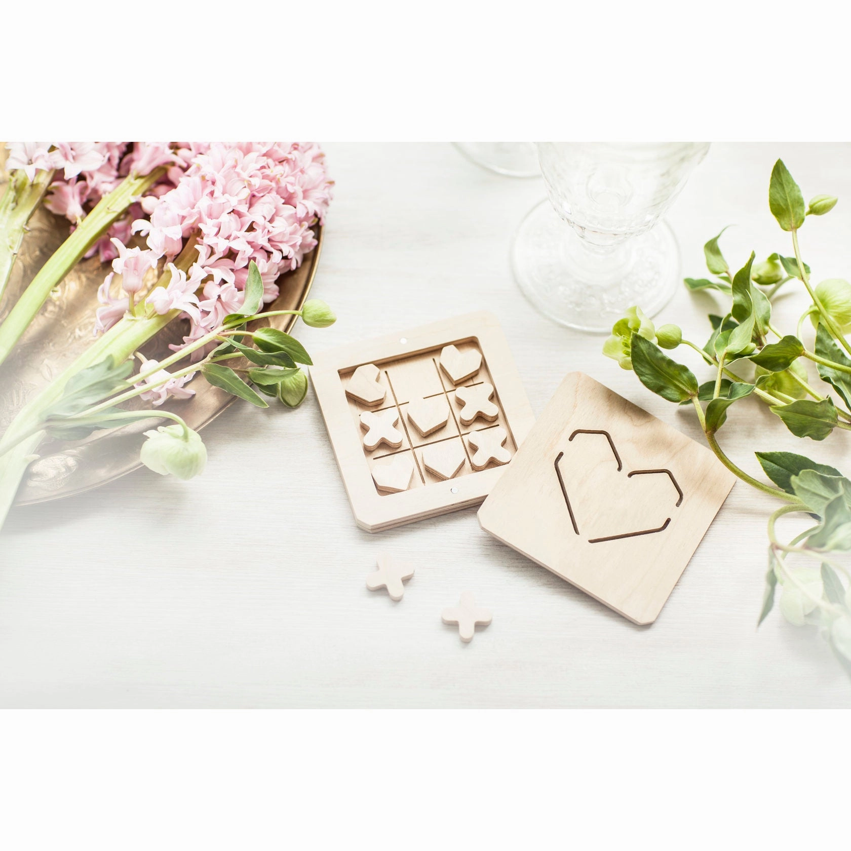 babai Wooden Classic Board Game Tic Tac Toe "Love Is"