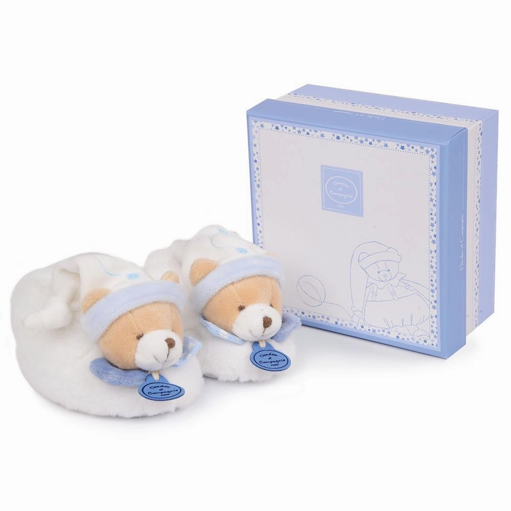 Blue Bear Baby Booties With Rattle