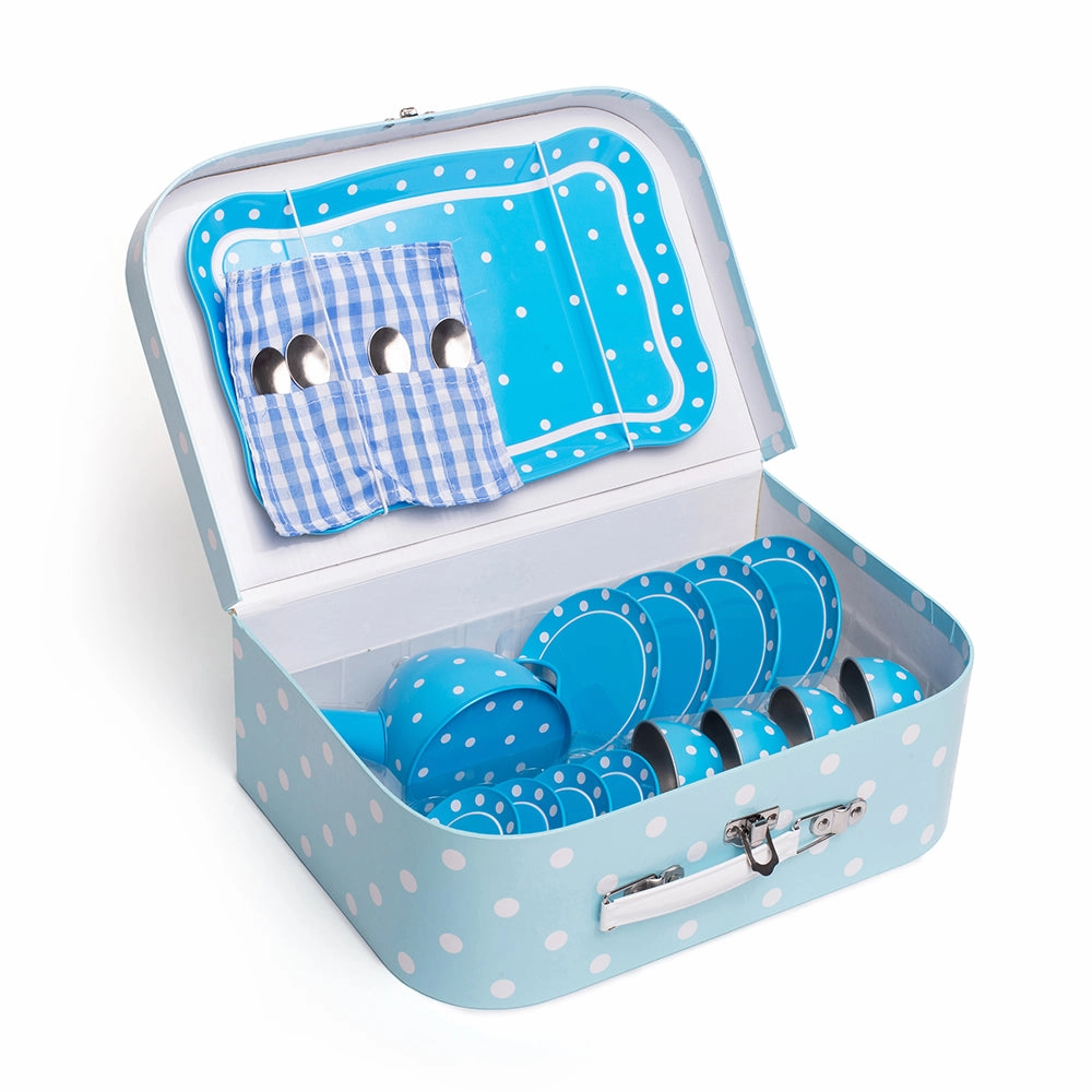 Blue Polka Dot Tin Tea Set
