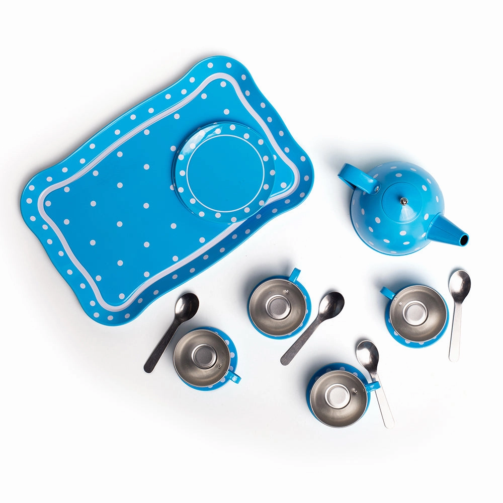 Blue Polka Dot Tin Tea Set