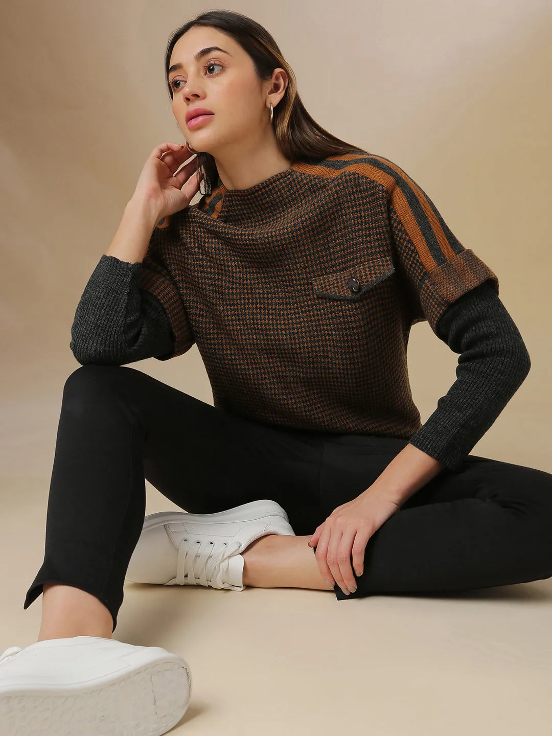 Campus Sutra Women Self Design Stylish Casual Sweaters ecco Shoes