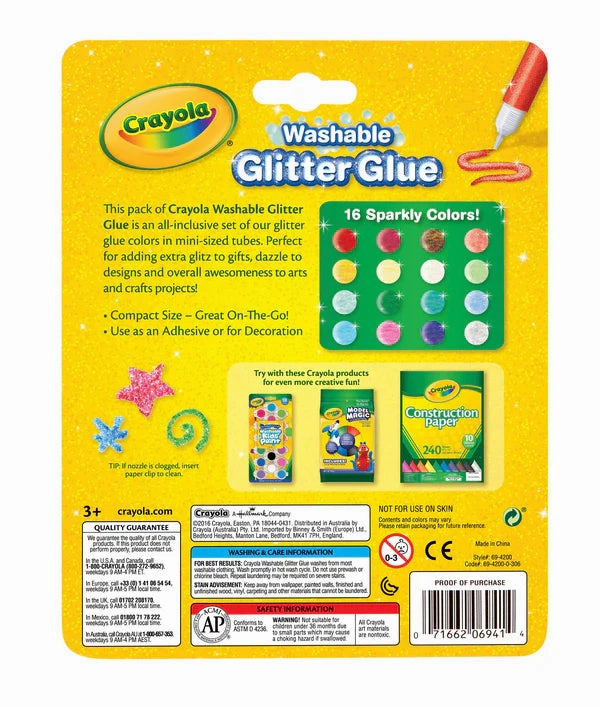 Crayola Washable Glitter Glue 16 Sparkly Colours