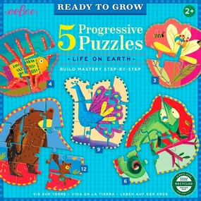 Eeboo 5 Puzzles 3-12 Pieces - Wild Life