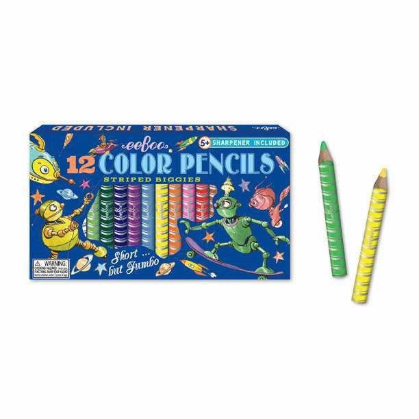 eeBoo Robot 12 Striped Biggie Color Pencils