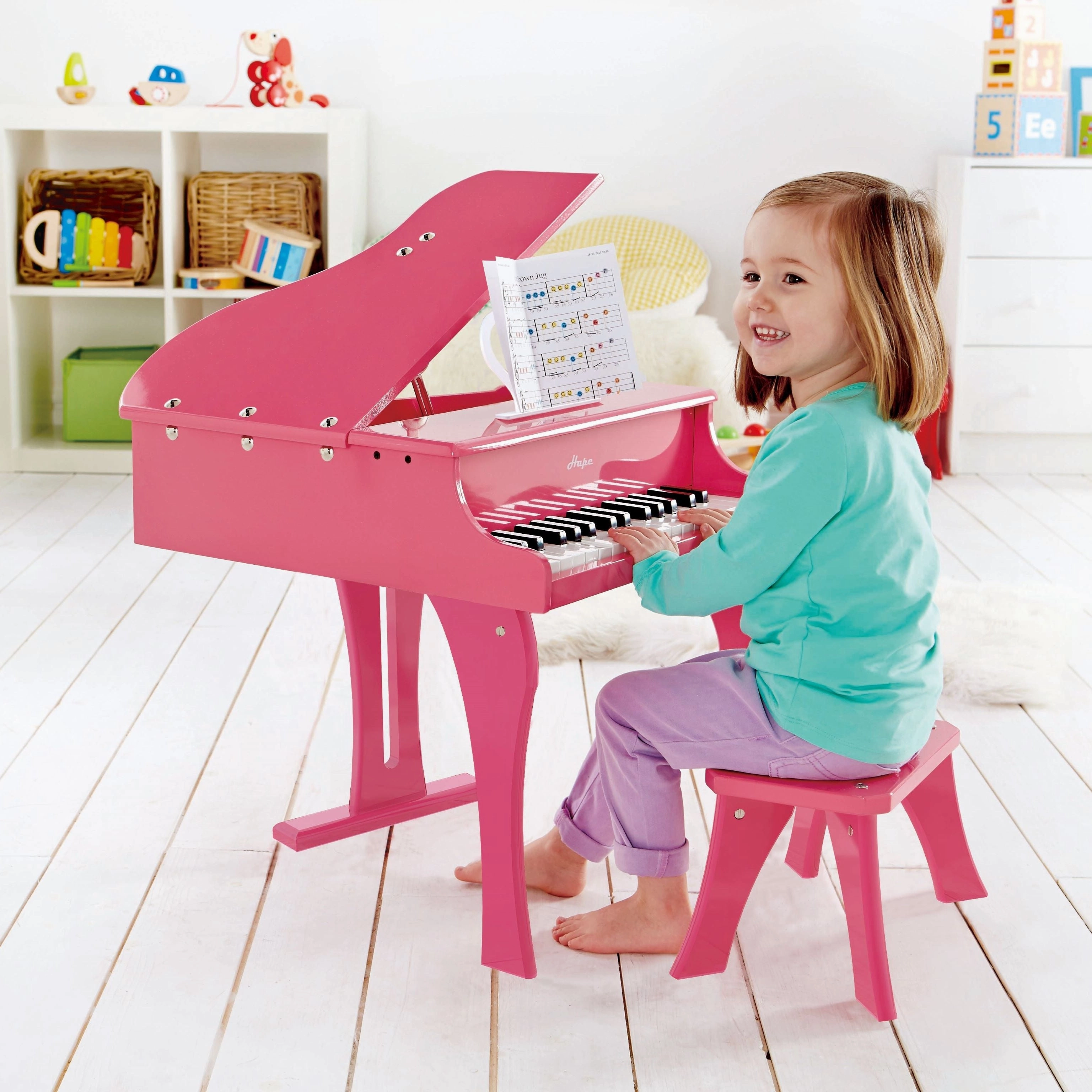 Hape 30-key Happy Wooden Grand Musical Piano Pink