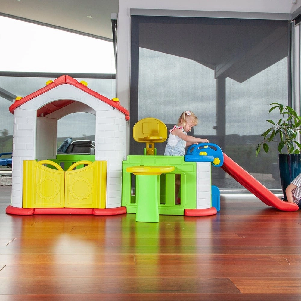 Indoor Activity Playhouse With Playpen Slide Table And Chair - multicolour