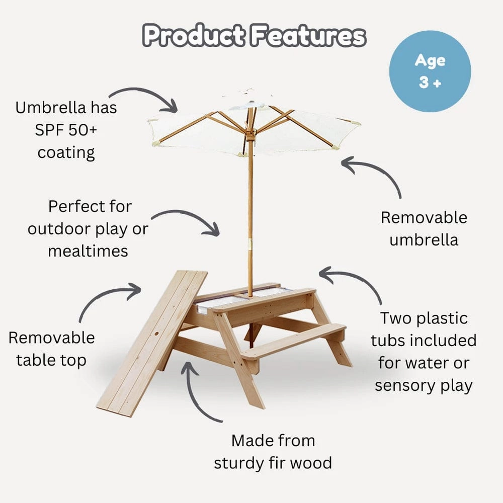 Kids Sand Water / Picnic Table with Umbrella