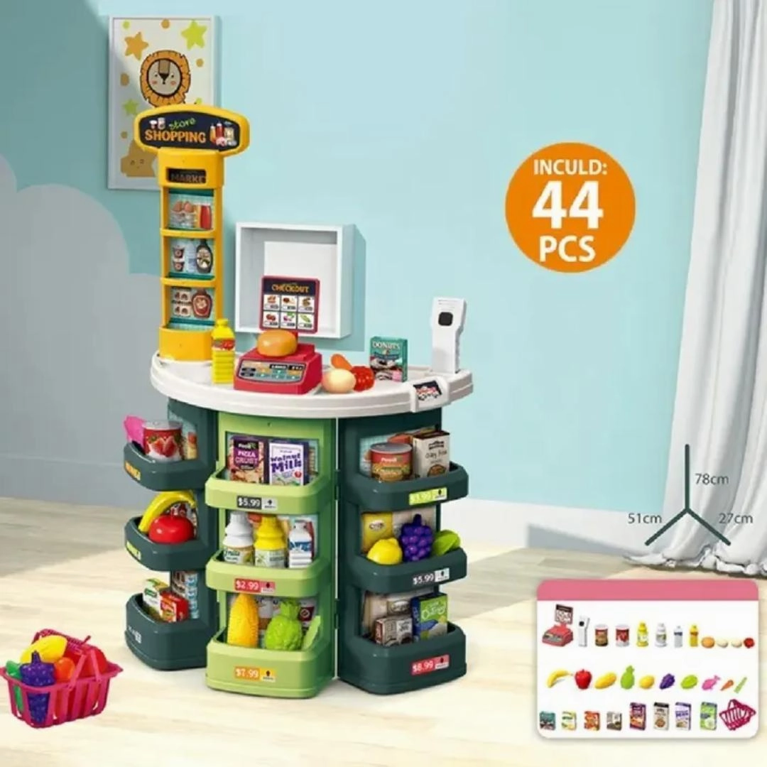 Kids Supermarket Grocery Store Trade Stall Pretend Play Set Toy Scanner