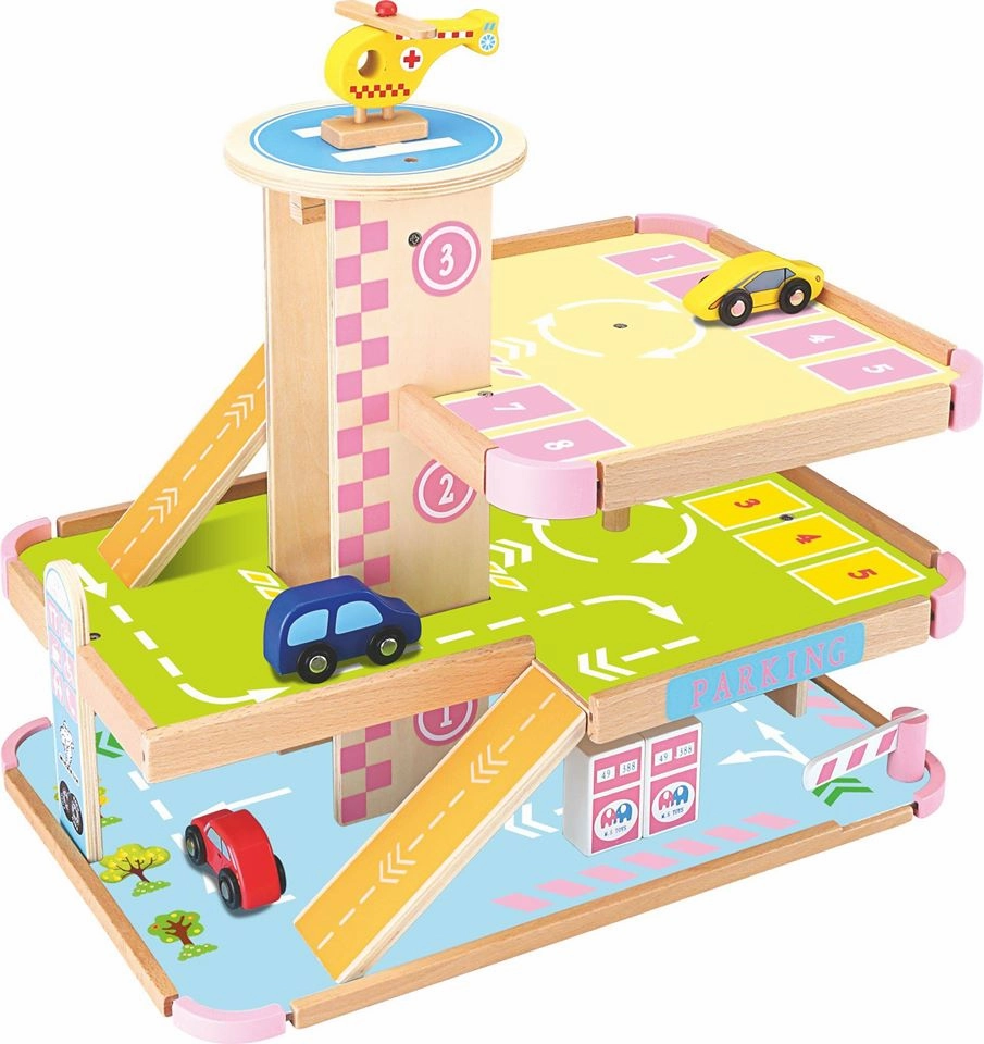 kids wooden parking lot toys