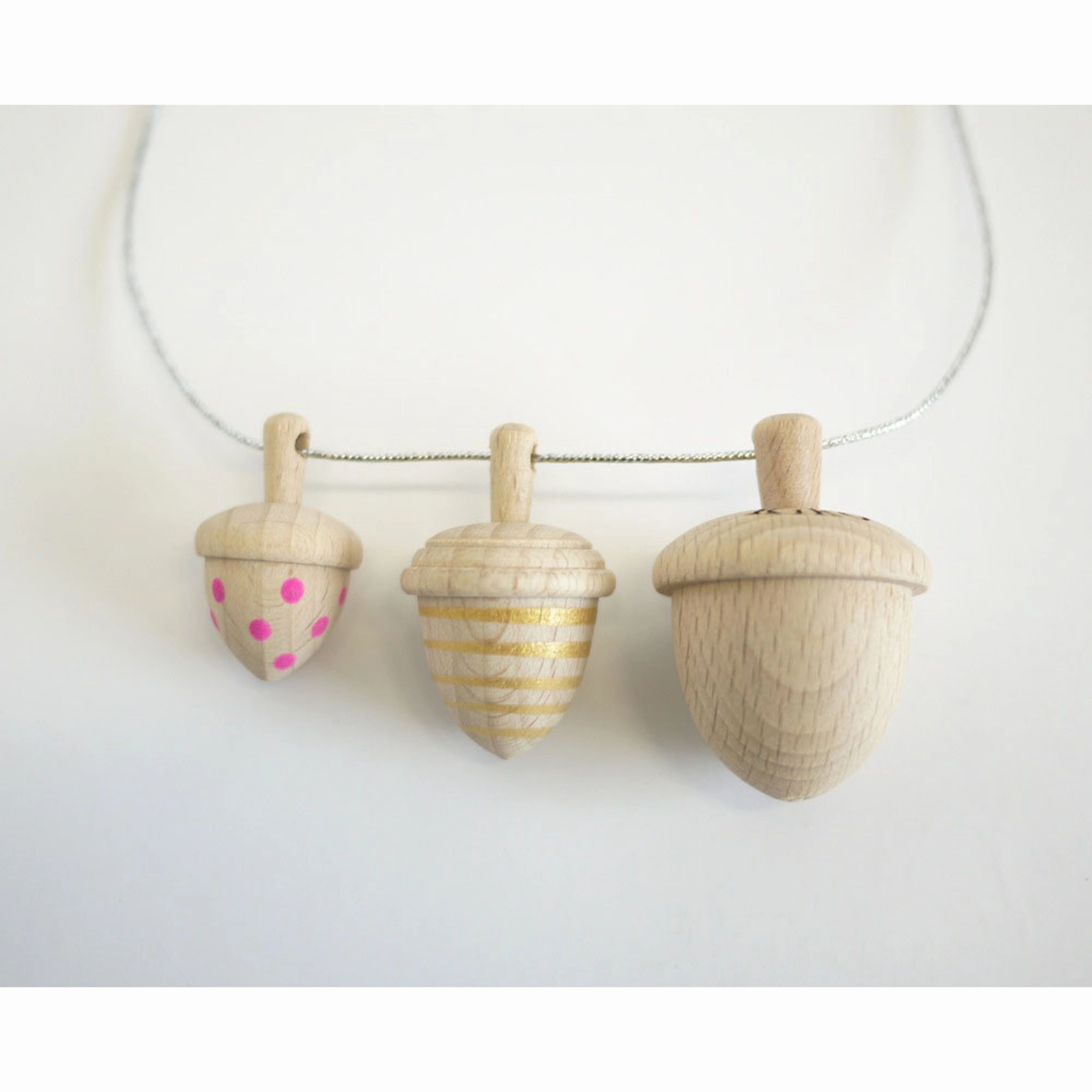 kiko  & gg* Dongri Acorn Mini Spinning Tops Gold Stripes/Pink Dots