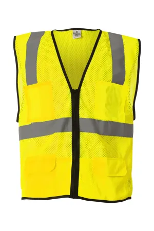 Kishigo Mens Economy Mesh 6 Pocket Vest - Lime Green Clothing Kishigo