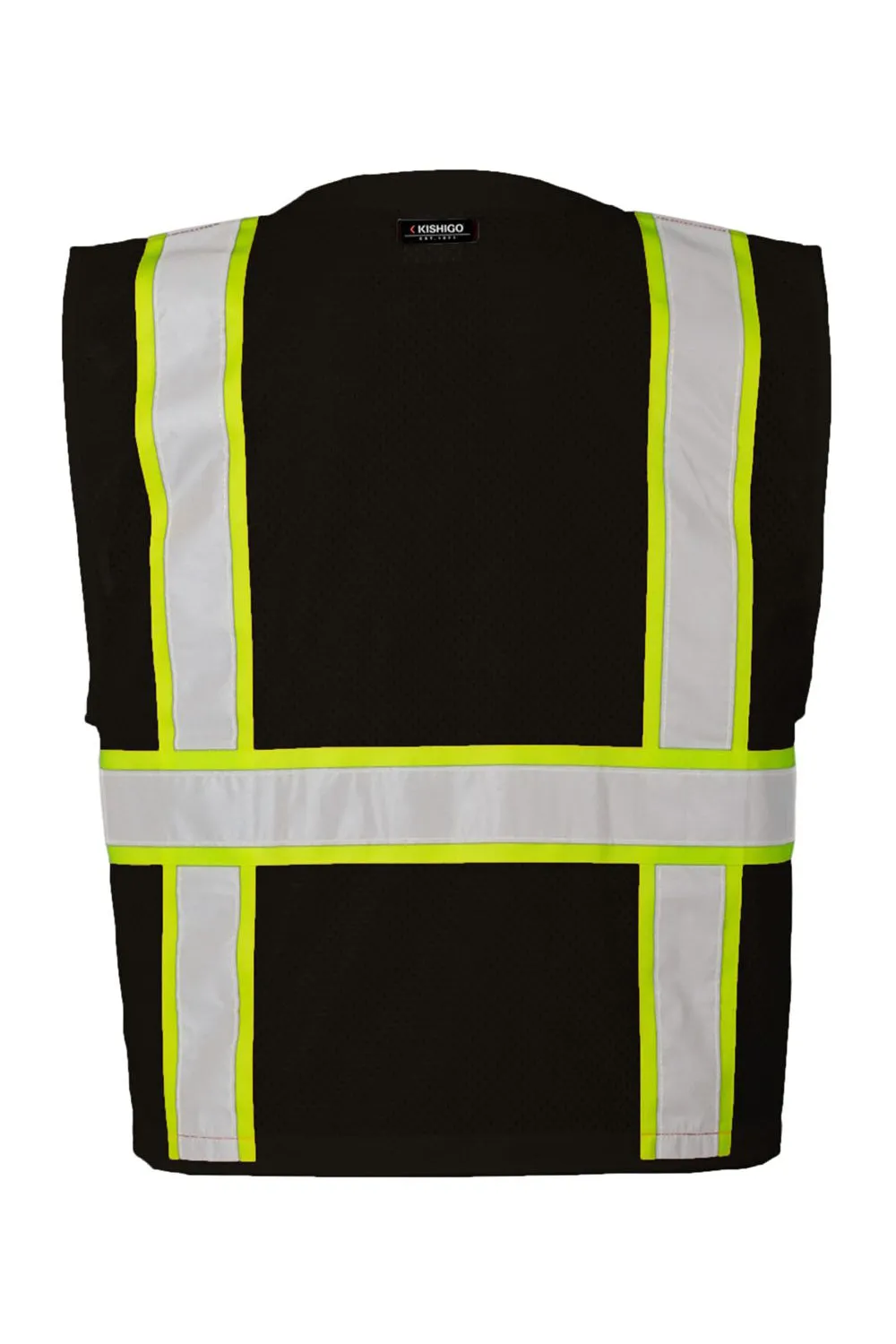 Kishigo Mens EV Series Enhanced Visibility Multi Pocket Mesh Vest - Black/Lime Green