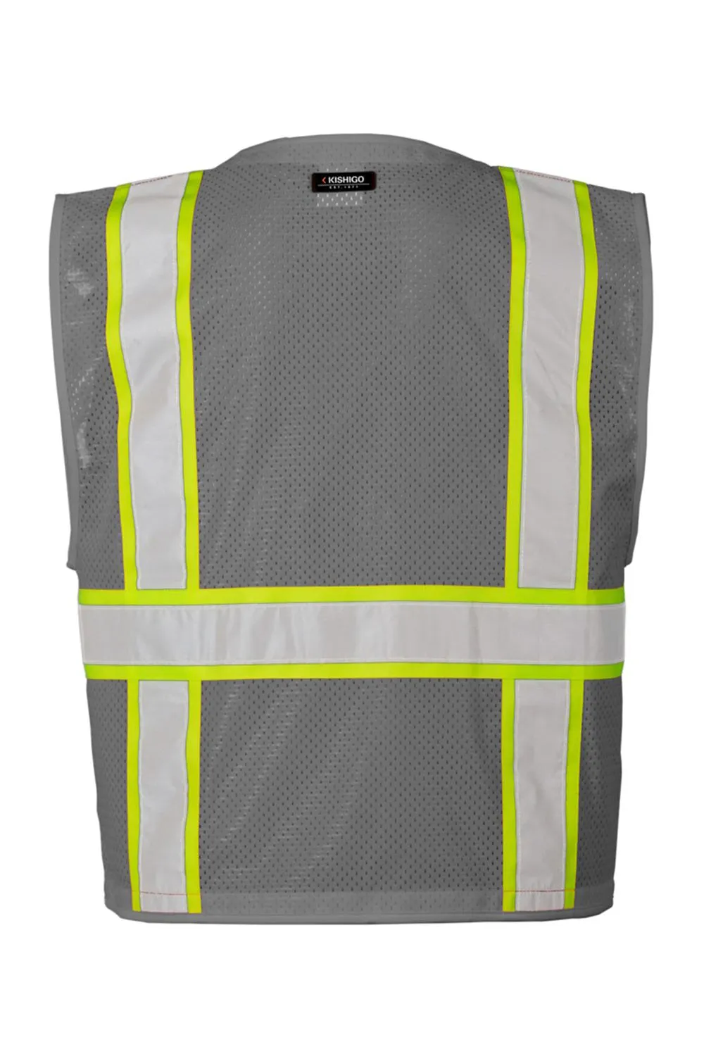 Kishigo Mens EV Series Enhanced Visibility Multi Pocket Mesh Vest - Grey/Lime Green