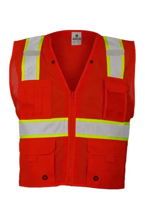 Kishigo Mens EV Series Enhanced Visibility Multi Pocket Mesh Vest - Red/Lime Green