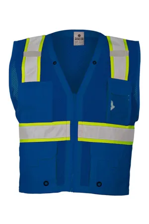 Kishigo Mens EV Series Enhanced Visibility Multi Pocket Mesh Vest - Royal Blue/Lime Green Clothing Kishigo