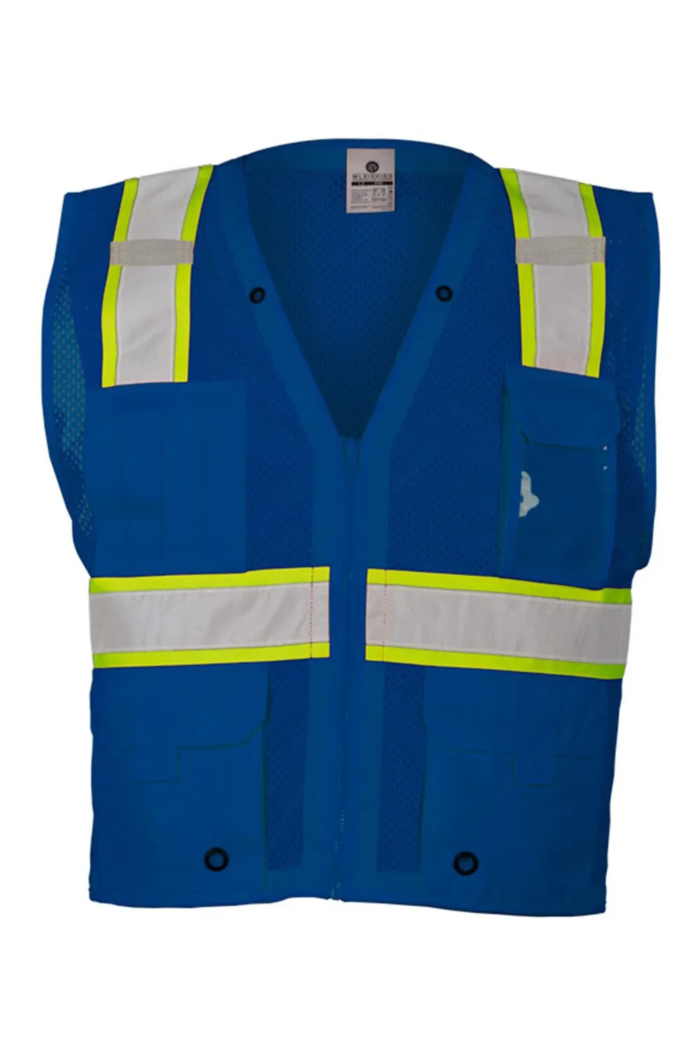 Kishigo Mens EV Series Enhanced Visibility Multi Pocket Mesh Vest - Royal Blue/Lime Green Clothing Kishigo