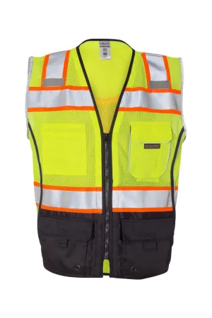 Kishigo Mens Premium Black Series Black Bottom Class 2 Vest - Lime Green