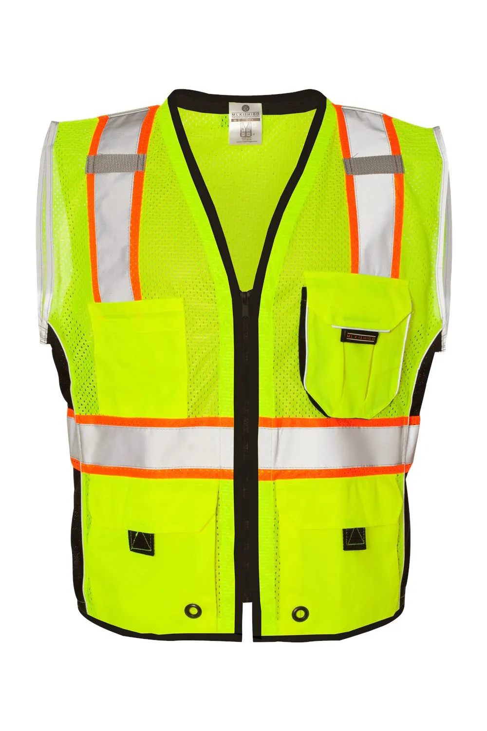 Kishigo Mens Premium Black Series Heavy Duty Vest - Lime Green Clothing Kishigo