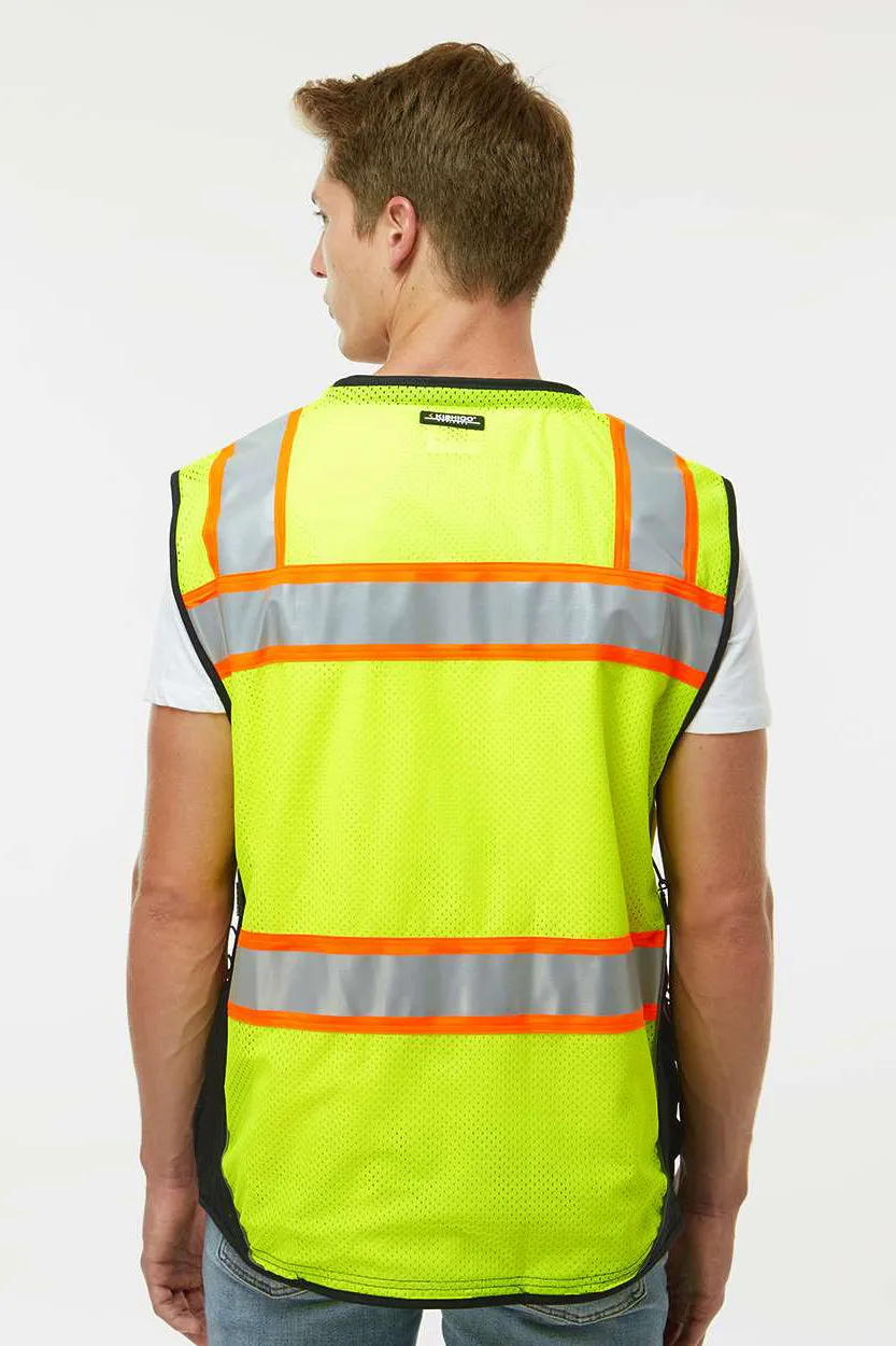 Kishigo Mens Premium Black Series Surveyors Vest - Lime Green Clothing Kishigo