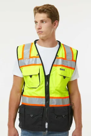 Kishigo Mens Premium Black Series Surveyors Vest - Lime Green Clothing Kishigo