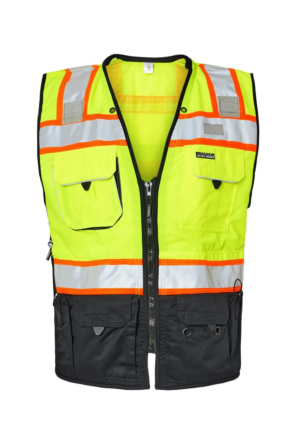 Kishigo Mens Premium Black Series Surveyors Vest - Lime Green Clothing Kishigo