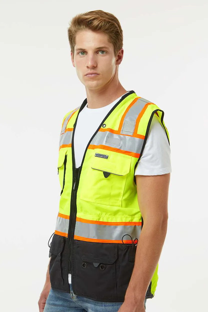 Kishigo Mens Premium Black Series Surveyors Vest - Lime Green Clothing Kishigo