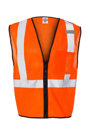 Kishigo Mens Single Pocket Zipper Mesh Class 2 Vest - Orange