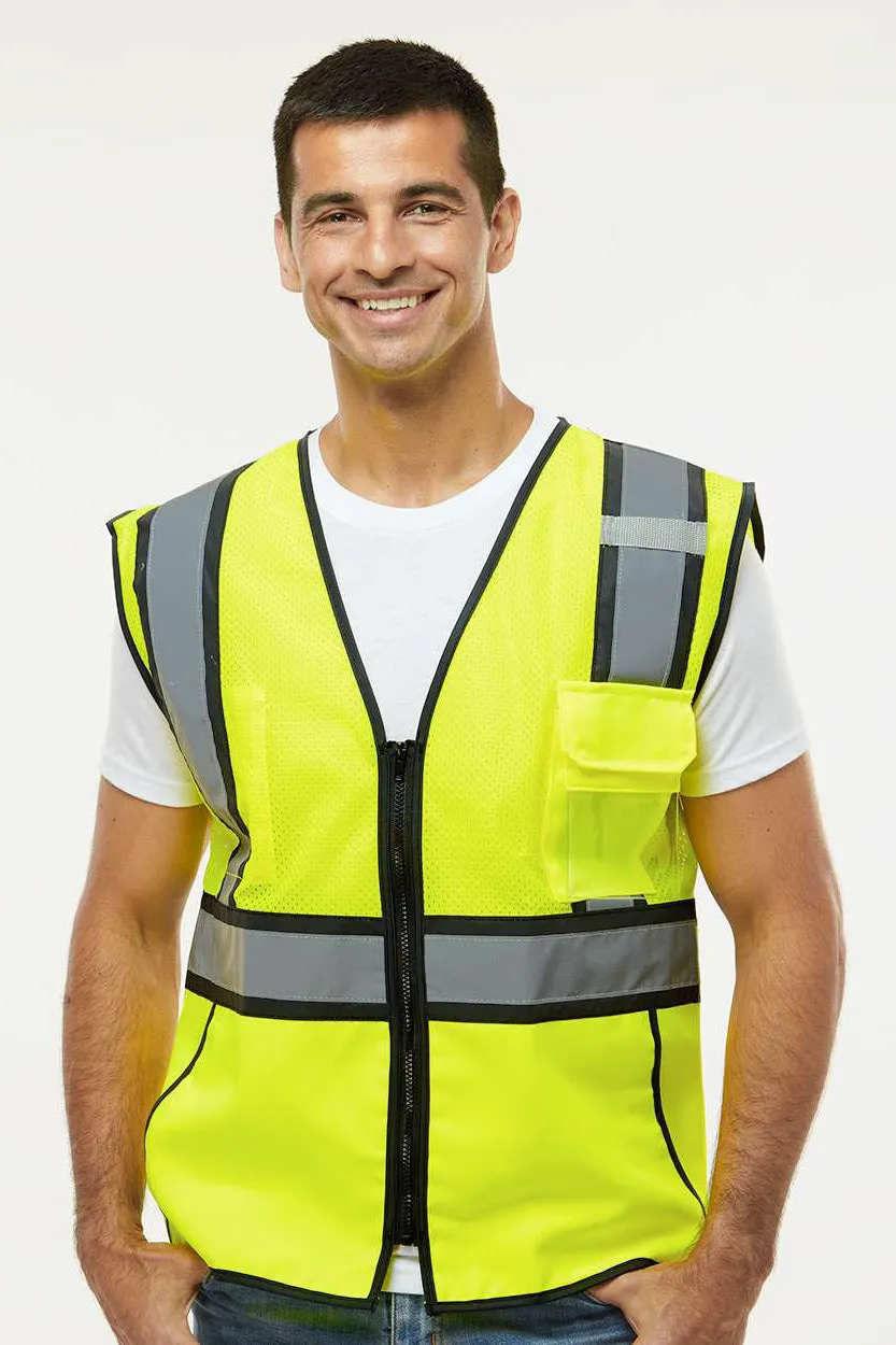 Kishigo Mens Standard Contrast Vest - Lime Green/Black Clothing Kishigo