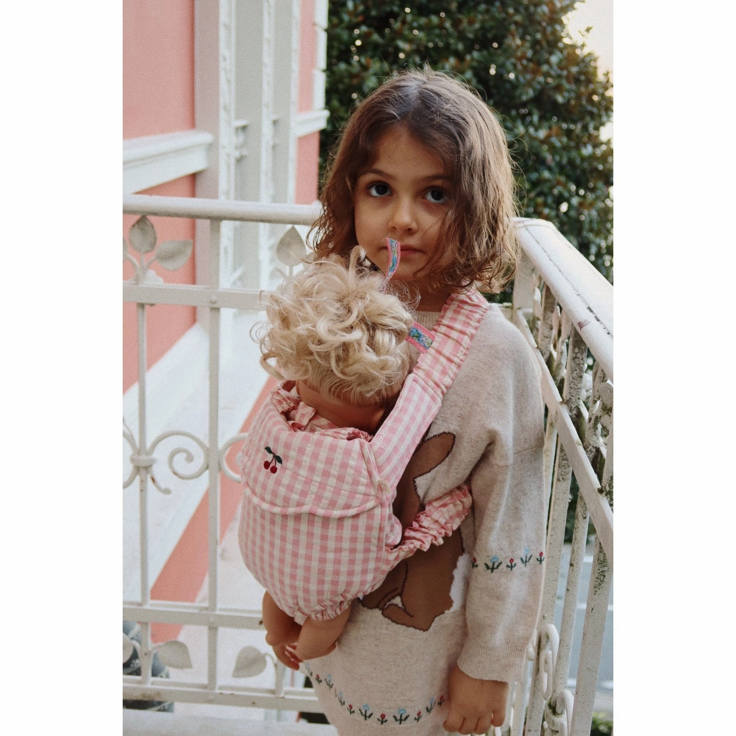 Konges Sl?jd Powder Pink Check Doll Carrier