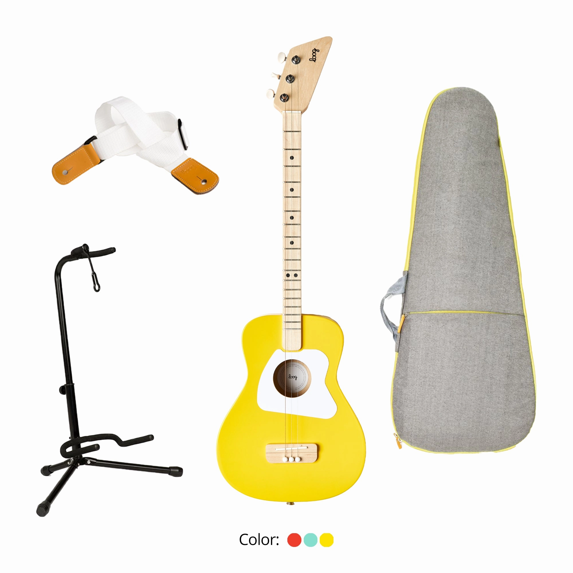 Loog Pro Acoustic Guitar Bundle with Bag, Strap and Stand (Includes FREE App, Flashcards & Chord Diagram)