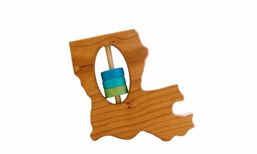 Louisiana State Wooden Baby Rattle