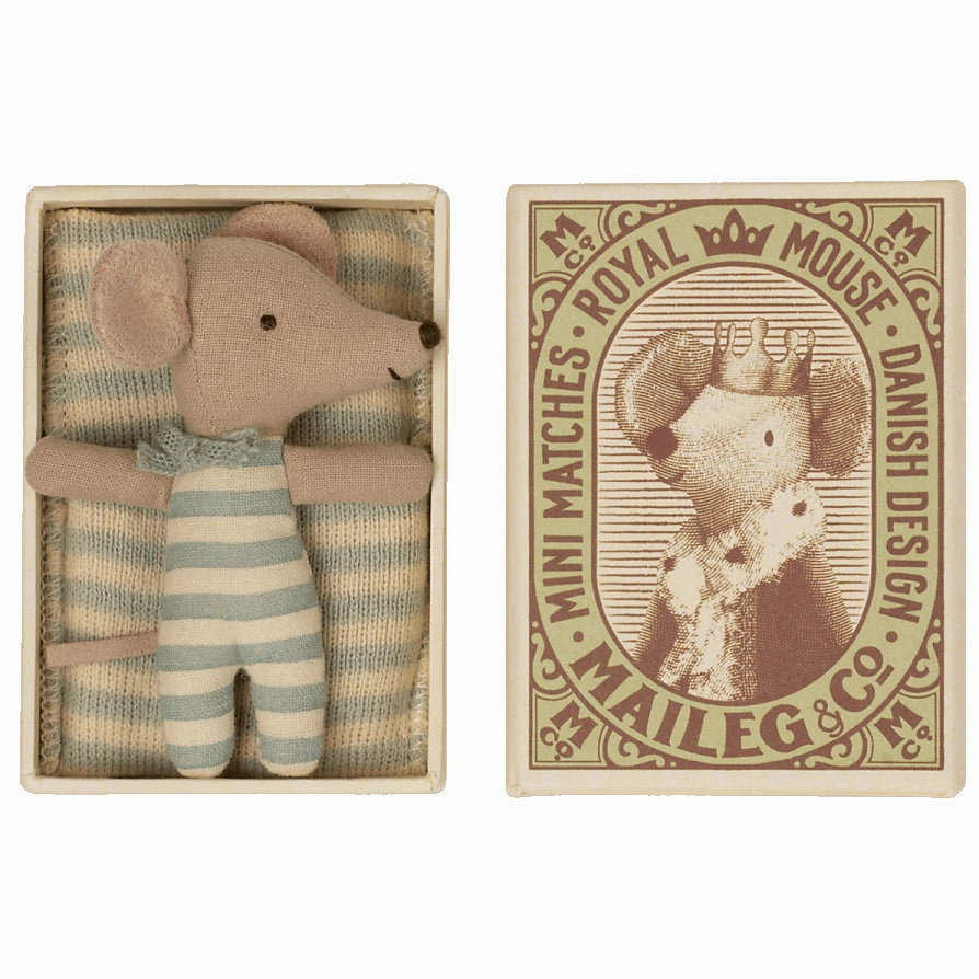 Maileg Baby Mouse, Sleepy/Wakey In Mathcbox Boy
