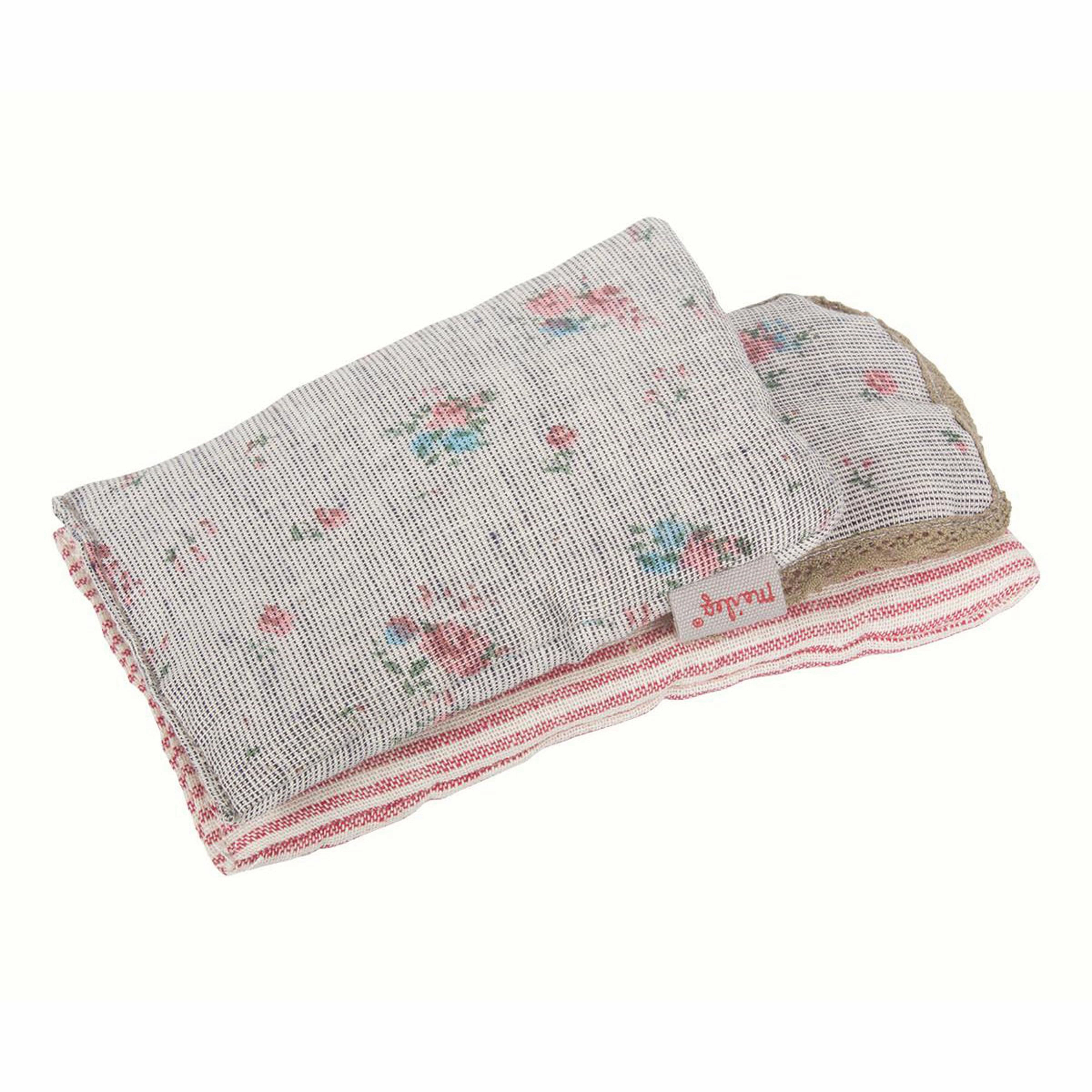 Maileg Bedlinen for Pram Grey Flower