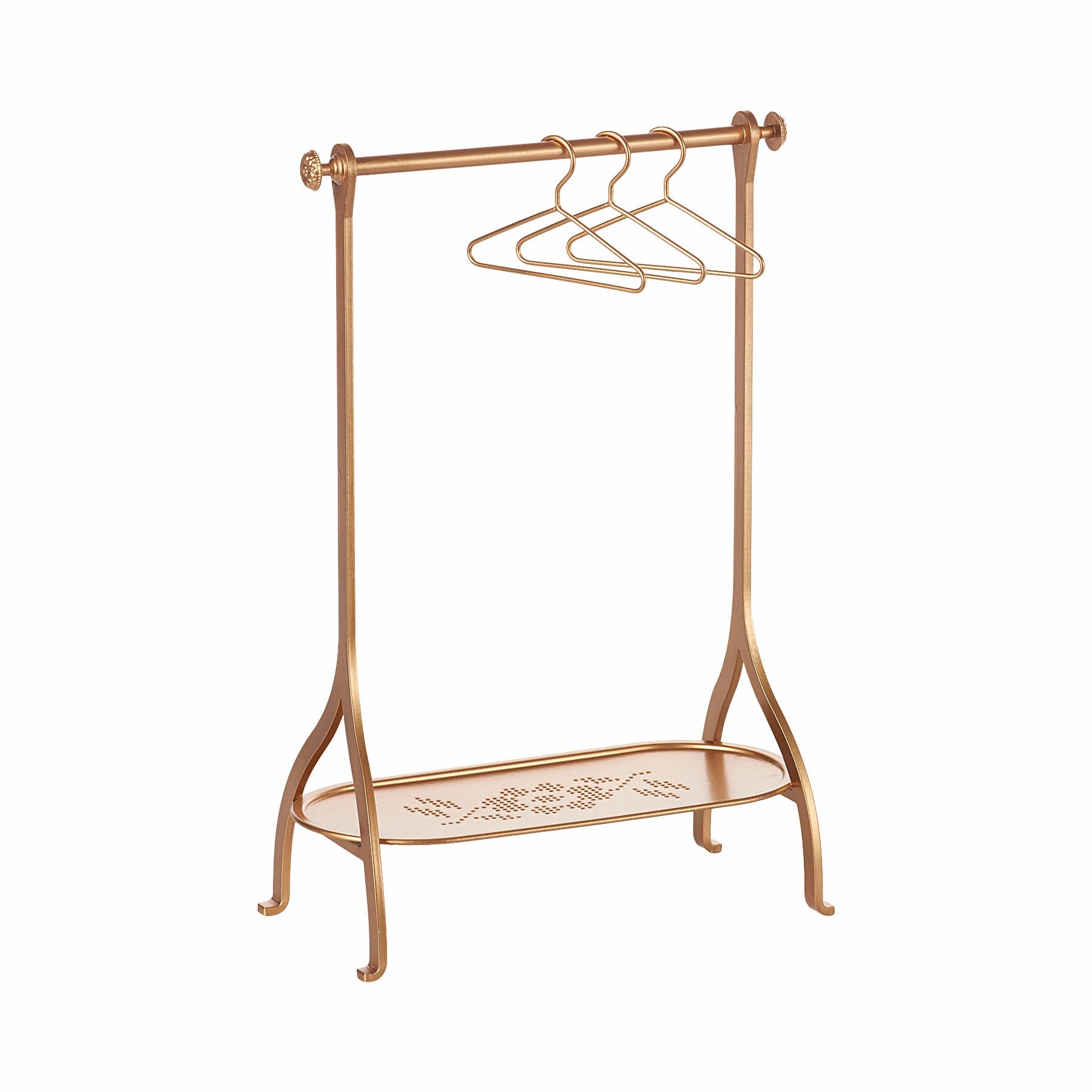 Maileg Clothes Rack Gold with 3 Gold Hangers