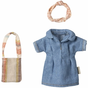 Maileg Denim Dress And Bag, Mum Mouse