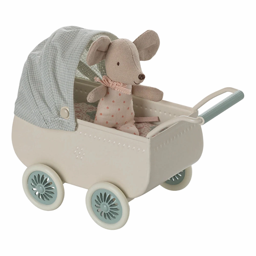 Maileg Pram with Baby Mouse - Mint
