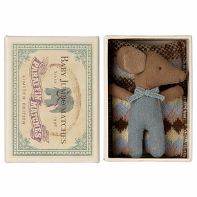 Maileg Sleepy Wakey Baby Mouse in Matchbox - Blue