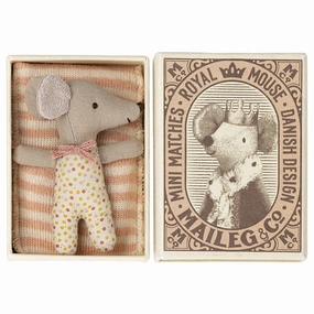 Maileg Sleepy/Wakey Baby Mouse in Matchbox - Rose