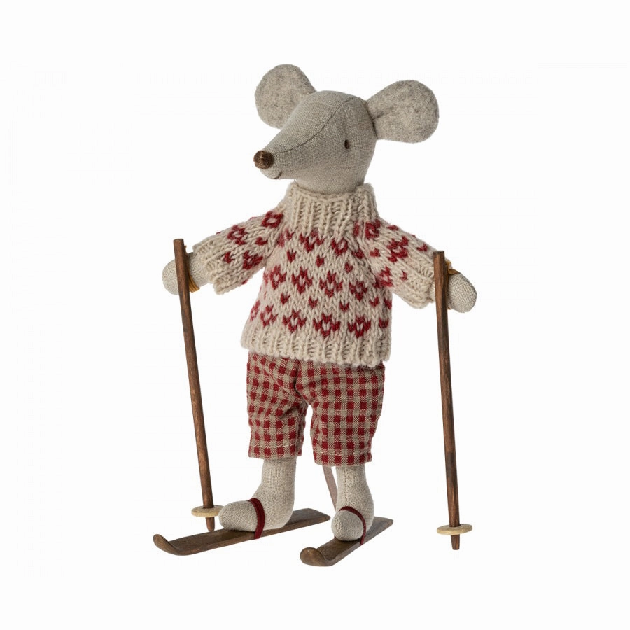 Maileg Winter Mouse with Ski Set, Mum