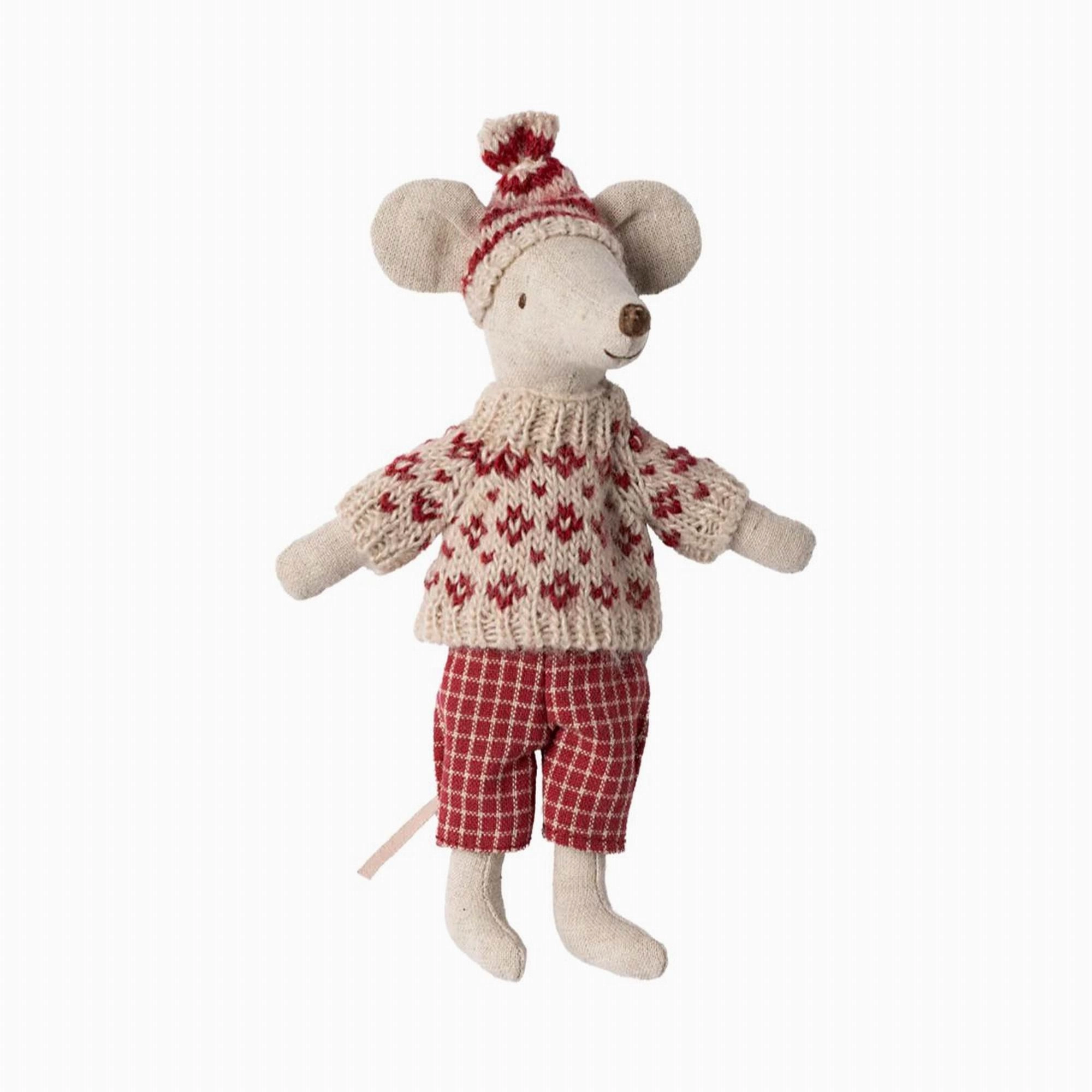 Maileg Winter Mouse With Ski Set, Mum ?Red