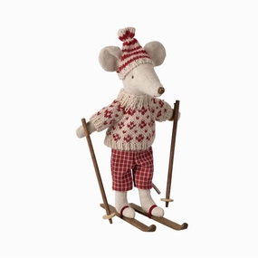 Maileg Winter Mouse With Ski Set, Mum ?Red