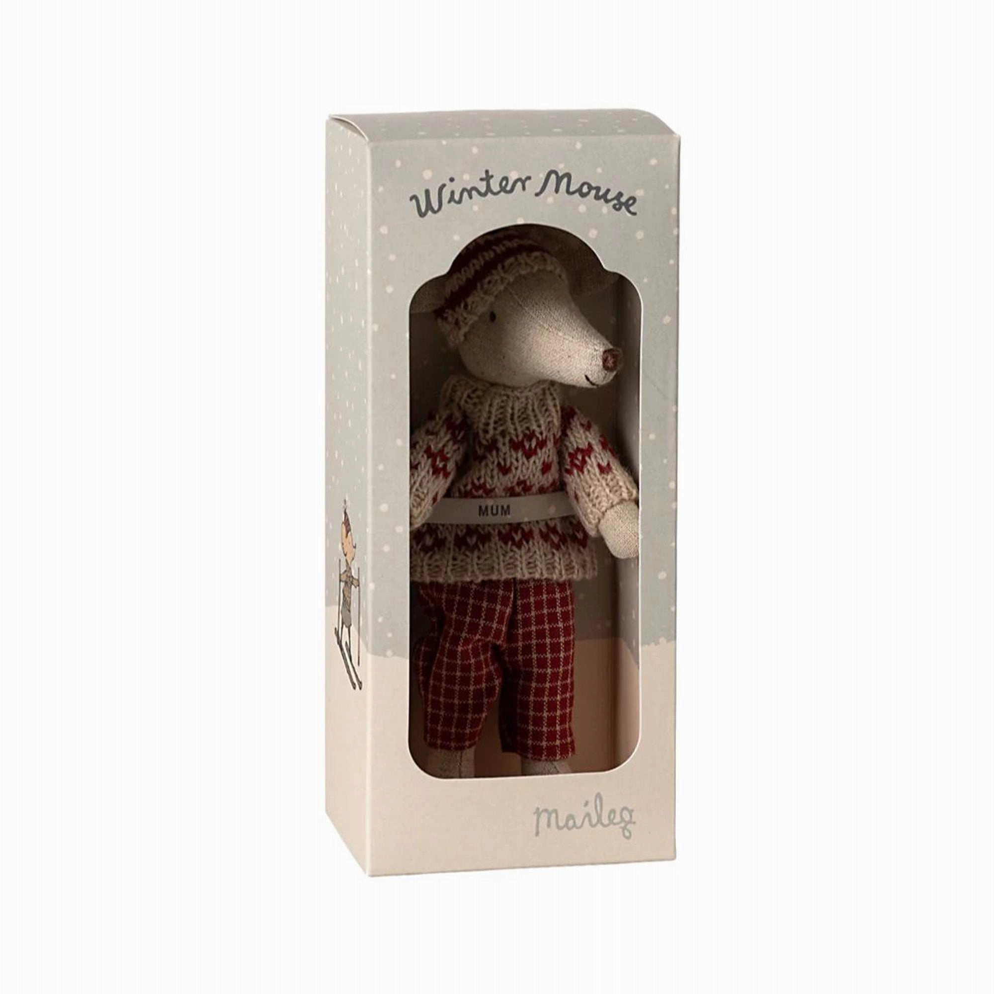 Maileg Winter Mouse With Ski Set, Mum ?Red