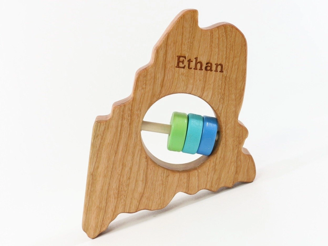 Maine State Wooden Baby Rattle