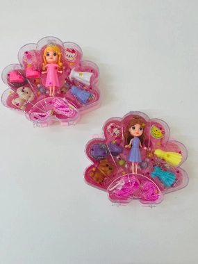 Mini Doll with clothes and accesories in shell case bag