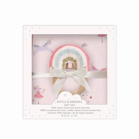 Mon Ami Chateau Magique Swaddle & Rainbow Rattle Gift Set
