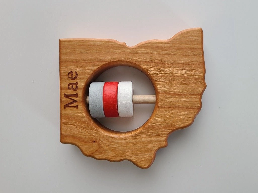 Ohio State Wooden Baby Rattle