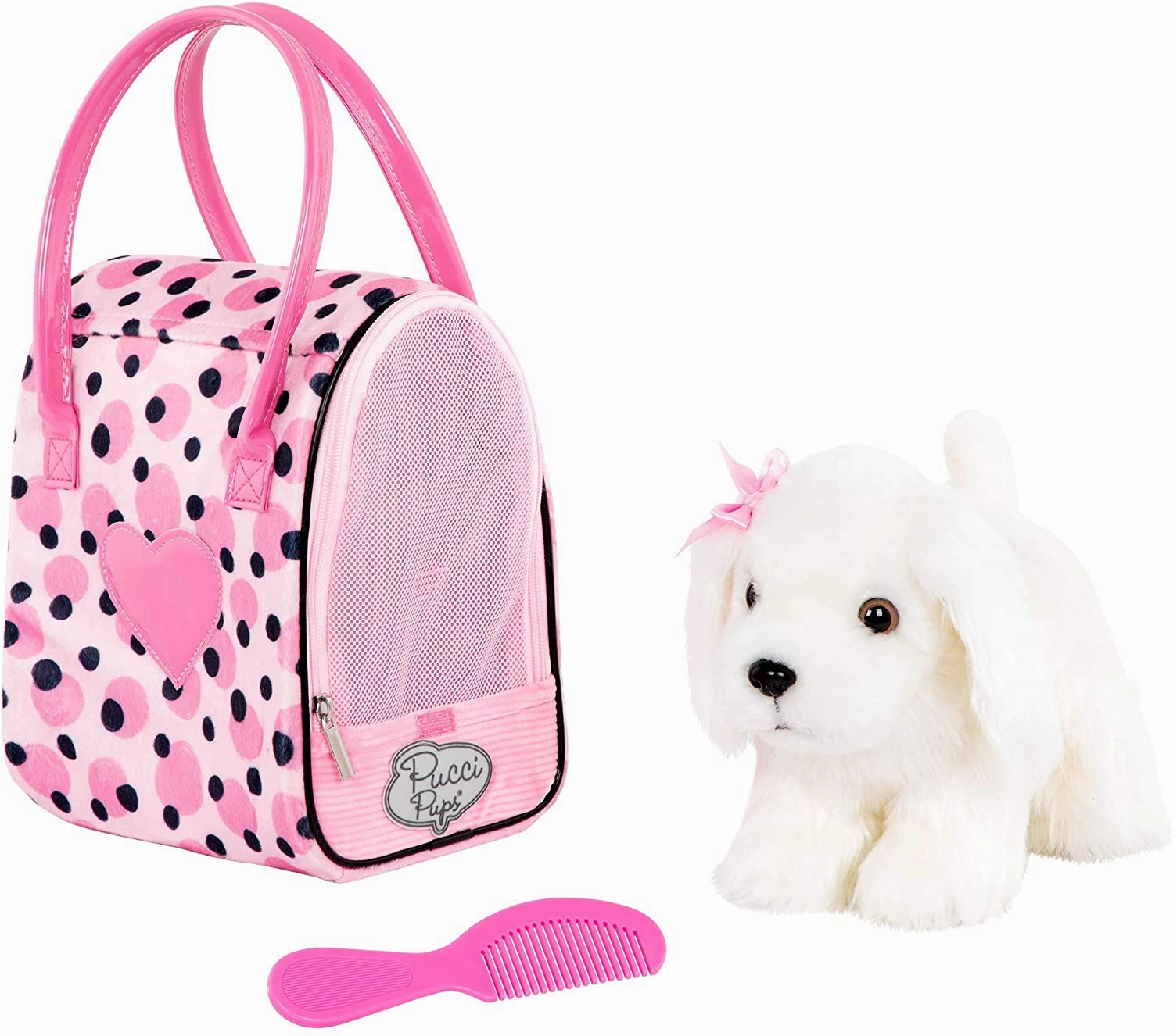 Pink & Black Spot Print Glam Bag W/Maltese