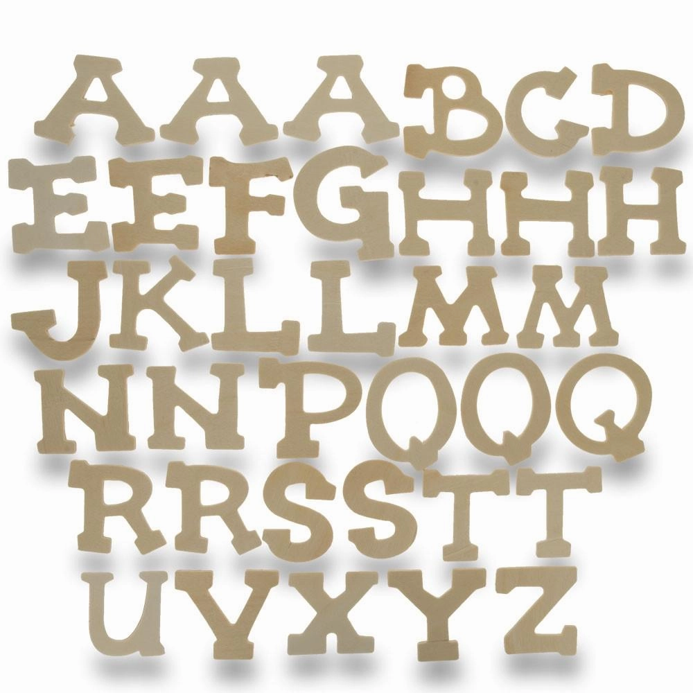 Set Of 36 Miniature Unfinished Unpainted Wooden Blank Alphabet Letters 1.75 Inches