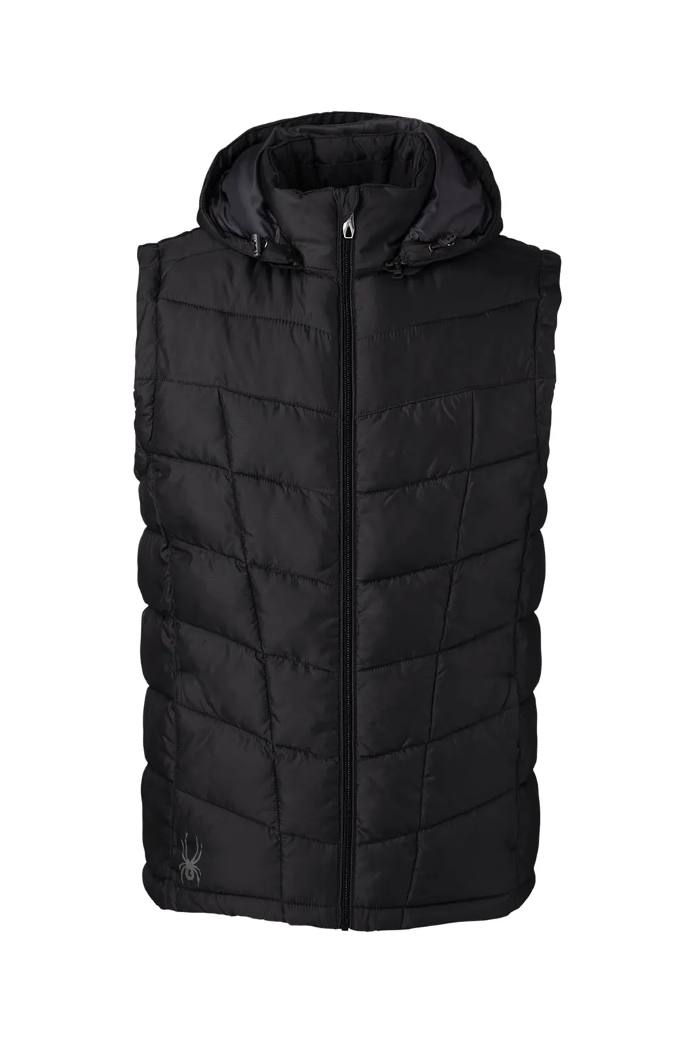 Spyder Mens Pelmo Full Zip Hooded Puffer Vest - Black Clothing Spyder